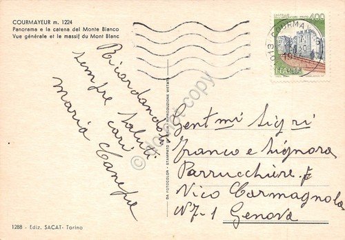 Cartolina Courmayeur panorama paese e catena Monte Bianco | Immagine Gallery 2