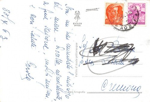 Cartolina Courmayeur Panorama parziale 1963