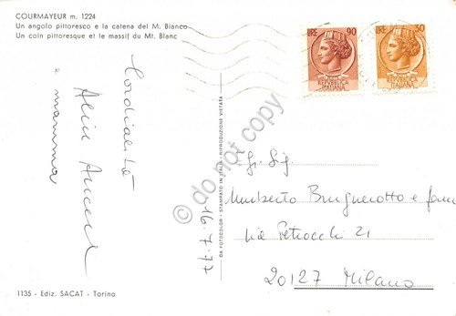 Cartolina Courmayeur panorama parziale Monte Bianco 1977 (Aosta) | Immagine Gallery 2