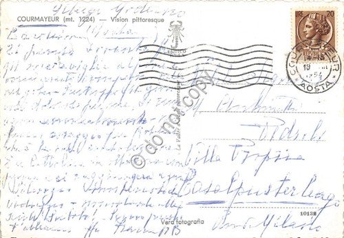 Cartolina Courmayeur scorcio panoramico 1954