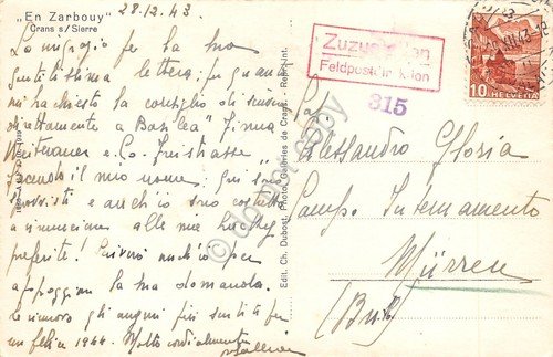 Cartolina Crans sur Sierre En Zarboury Chalet Mussard 1943