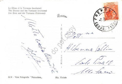 Cartolina Cremona Duomo e Torrazzo Notturno 1959 | Immagine Gallery 2