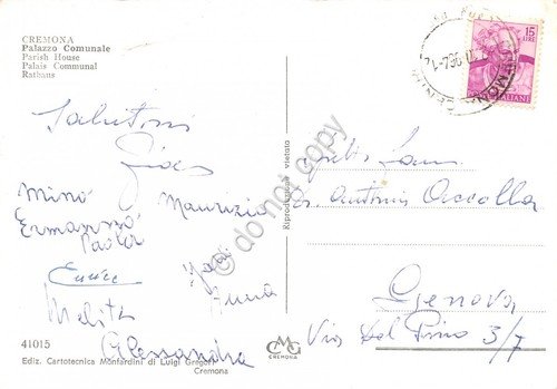 Cartolina Cremona Palazzo Comunale 1964 grinza | Immagine Gallery 2