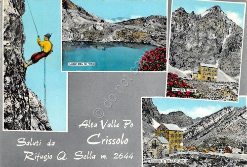 Cartolina Crissolo Alta Valle Po vedute scalatore colorata 1966 (Cuneo) | Immagine principale
