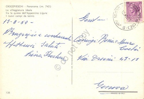 Cartolina Crocefieschi panorama 1969 coltivazioni