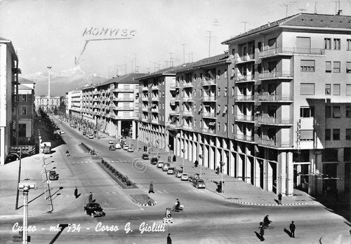 Cartolina Cuneo Corso Giolitti scritta in penna