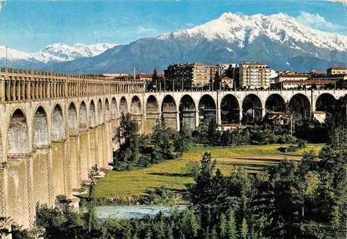 Cartolina Cuneo Viadotto sullo Stura Monte Bisalta