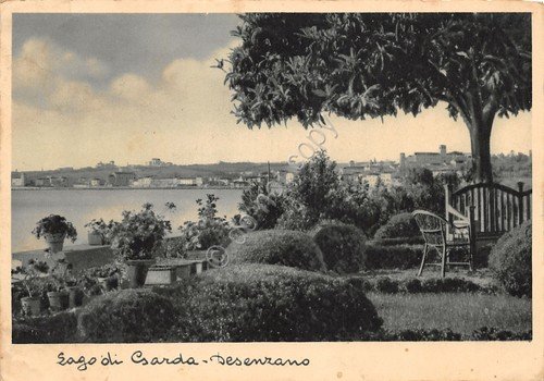 Cartolina Desenzano panorama lago da giardino 1935