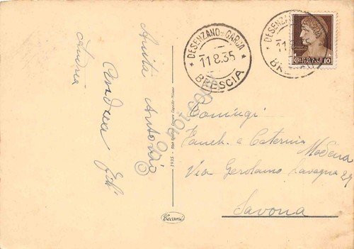 Cartolina Desenzano panorama lago da giardino 1935