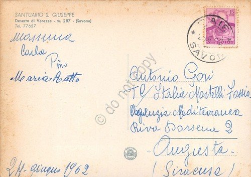 Cartolina Deserto di Varazze Santuario San Giuseppe 1962