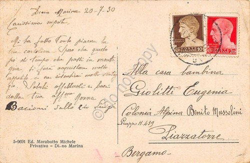 Cartolina Diano Marina Panorama e spiaggia 1930