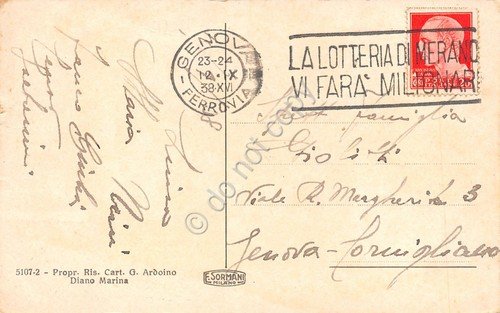 Cartolina Diano Marina Viale delle Palme illustrata 1938 Timbro Lotteria … | Immagine Gallery 2