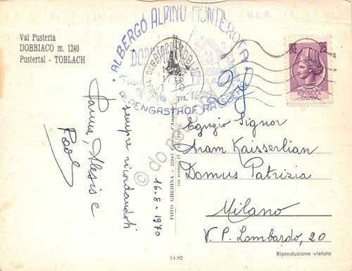 Cartolina Dobbiaco Val Pusteria panorama paese timbro Albergo Monterota 1970 | Immagine Gallery 2