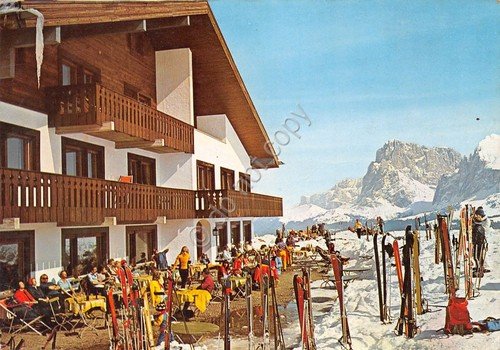 Cartolina Dolomiti Alpe di Siusi Hotel Panorama animata sci sciatori …