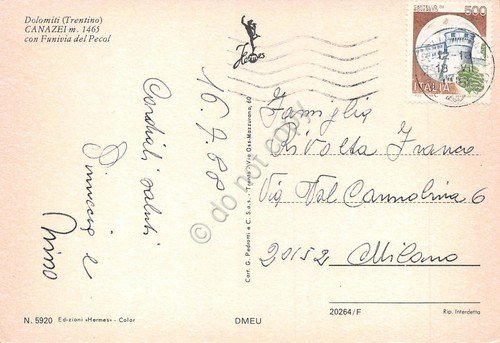 Cartolina Dolomiti Canazei Funivia del Pecol 1988 (Trento)