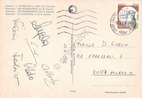 Cartolina Dolomiti Catinaccio da San Cipriano 1988 | Immagine Gallery 2