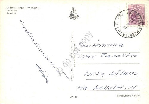 Cartolina Dolomiti Cinque Torri animata scalatore 1973 (Trento) | Immagine Gallery 2