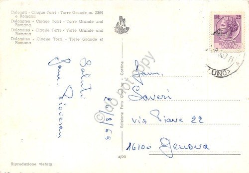 Cartolina Dolomiti Cinque Torri Torre Grande e Romana 1969 (Belluno) | Immagine Gallery 2