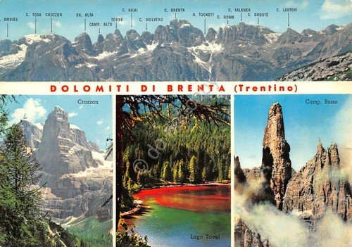 Cartolina Dolomiti del Brenta vedute cime dei monti timbro Albergo … | Immagine principale