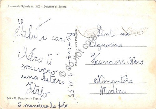 Cartolina Dolomiti di Brenta Ristorante Spinale 1955