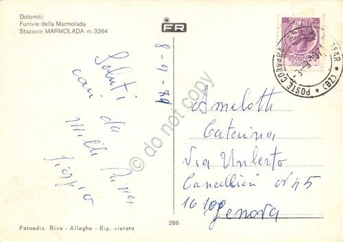 Cartolina Dolomiti funivie della Marmolada stazione sci sciatori 1971 (Bolzano) | Immagine Gallery 2