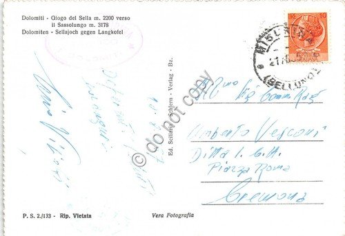 Cartolina Dolomiti Giogo del Sella 1957