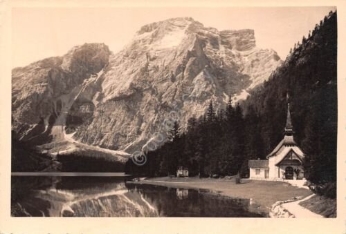 Cartolina Dolomiti Lago di Braies e Chiesa Fotomateriale Perutz