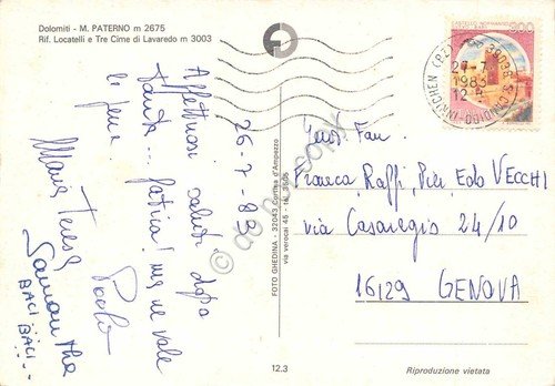 Cartolina Dolomiti M. Paterno Rif. Locatelli Tre Cime Lavaredo 1983 | Immagine Gallery 2