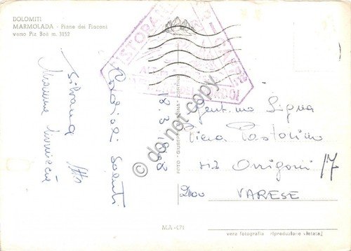 Cartolina Dolomiti Marmolada Piane dei Fiaconi sci sciatori 1968 (Trento)