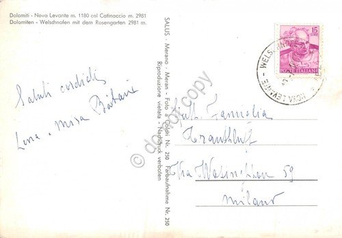 Cartolina Dolomiti Nova Levante panorama parziale animata anni '60