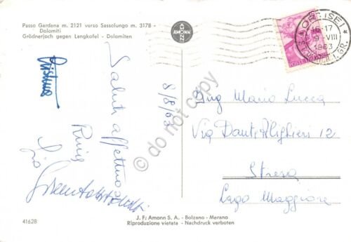 Cartolina Dolomiti Parco Gardena verso Sassolungo con pascolo mucca 1963