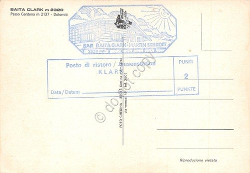 Cartolina Dolomiti Passo Gardena Baita Clark 4 vedute (Bolzano)