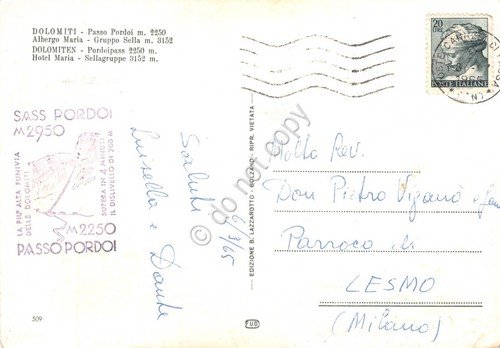 Cartolina Dolomiti Passo Pordoi Albergo Maria 1965 (Trento)