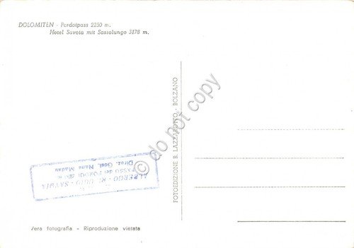 Cartolina Dolomiti Passo Pordoi Albergo Savoia con Sassolungo Timbro Albergo | Immagine Gallery 2