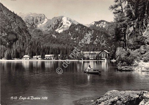 Cartolina Dolomiti Pusteria Lago di Braies Barca 1956