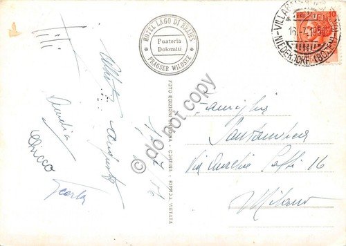 Cartolina Dolomiti Pusteria Lago di Braies Barca 1956