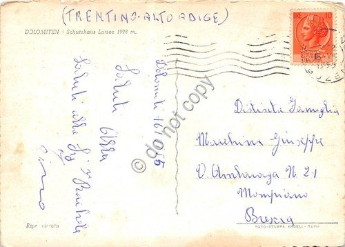 Cartolina Dolomiti Rifugio Larsec 1955