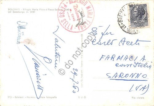 Cartolina Dolomiti Rifugio Maria Flora al Passo Sella 1960