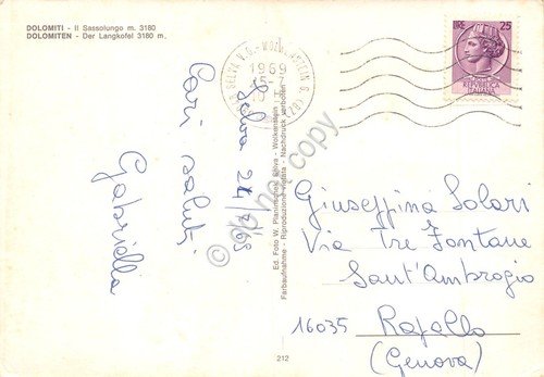 Cartolina Dolomiti Sassolungo 1969 con fiori (Bolzano)