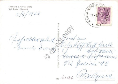 Cartolina Dolomiti Val Badia Santuario Santa Croce 1968