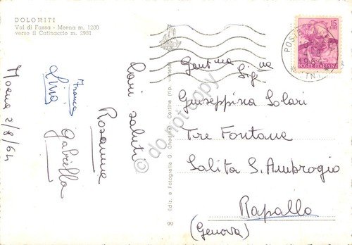 Cartolina Dolomiti Val di Fassa 1964 colorata | Immagine Gallery 2