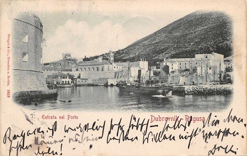 Cartolina Dubrovnik Ragusa Entrata nel porto 1901 ? Timbro Hotel … | Immagine principale
