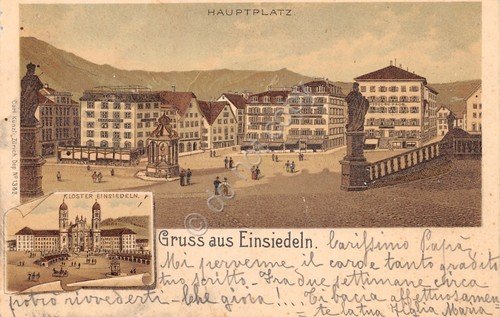 Cartolina Einsiedeln Gruss aus Haptplatz 1900 circa | Immagine principale