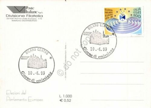 Cartolina Elezioni Europee 1999 timbro filatelico Milano giorno di emissione | Immagine Gallery 2