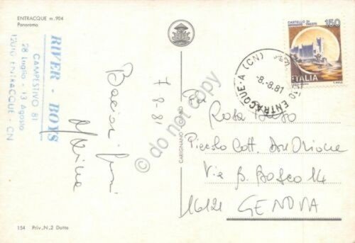 Cartolina Entraque panorama timbro Campestivo River Boys 1981