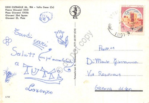 Cartolina Entraque Piazza Giovanni XXIII (Cuneo)