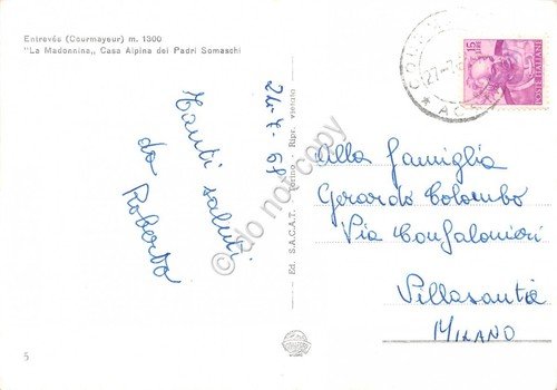 Cartolina Entreves Courmayeur La Madonnina 1968