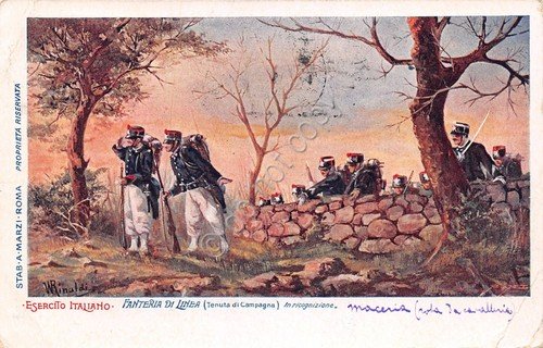 Cartolina Esercito Italiano Fanteria di Linea in ricognizione Tenuta di …