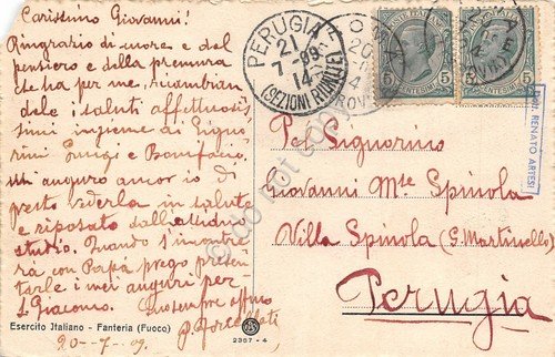 Cartolina Esercito Italiano Fanteria Fuoco 1909 danneggiata | Immagine Gallery 2