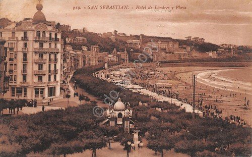 Cartolina Espana San Sebastian Hotel Londres y Playa 1928